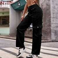 Nove crne ženske casual oprane traper teretne hlače s više džepova
