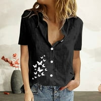 Ženska opuštena majica majica s kratkim rukavima V-izrez casual ljetni vrhovi cvjetni print crni l