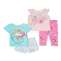 JoJo Siwa Toddler Girls Mi 'n Match majica, vrh tenkova, kratke hlače i gamaše, set od 4-dijela, veličine 2T-5T
