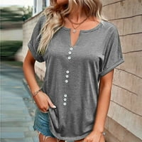Ljetna bluza modna ženska ležerna jednobojna majica s izrezom u obliku slova U i kratkim rukavima na kopčanje