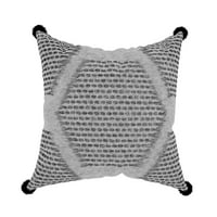 Dekorativni poklopac jastuka, 18 ”18”, crno -bijeli, tiskani geometrijski uzorak na poli platnu s kutnim resicama