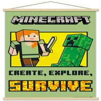 Minecraft-stvorite, istražite, preživite zidni plakat s drvenim magnetskim okvirom, 22.375 34