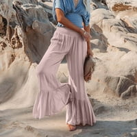 Entyinea široke hlače za žene, žene povremene labave elastične hlače visokog struka Udobno čvrste boje naplaćene