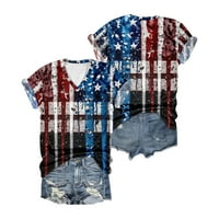 4. srpnja ženska patriotska košulja V-izreza Dan sjećanja na američku zastavu TOPS majice kratkih rukava