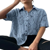 Rejlun Ladies bluza gumb Donji vrhovi košulje za vrat ležerna košulja s tunikom labava radna mornarsko plava xl